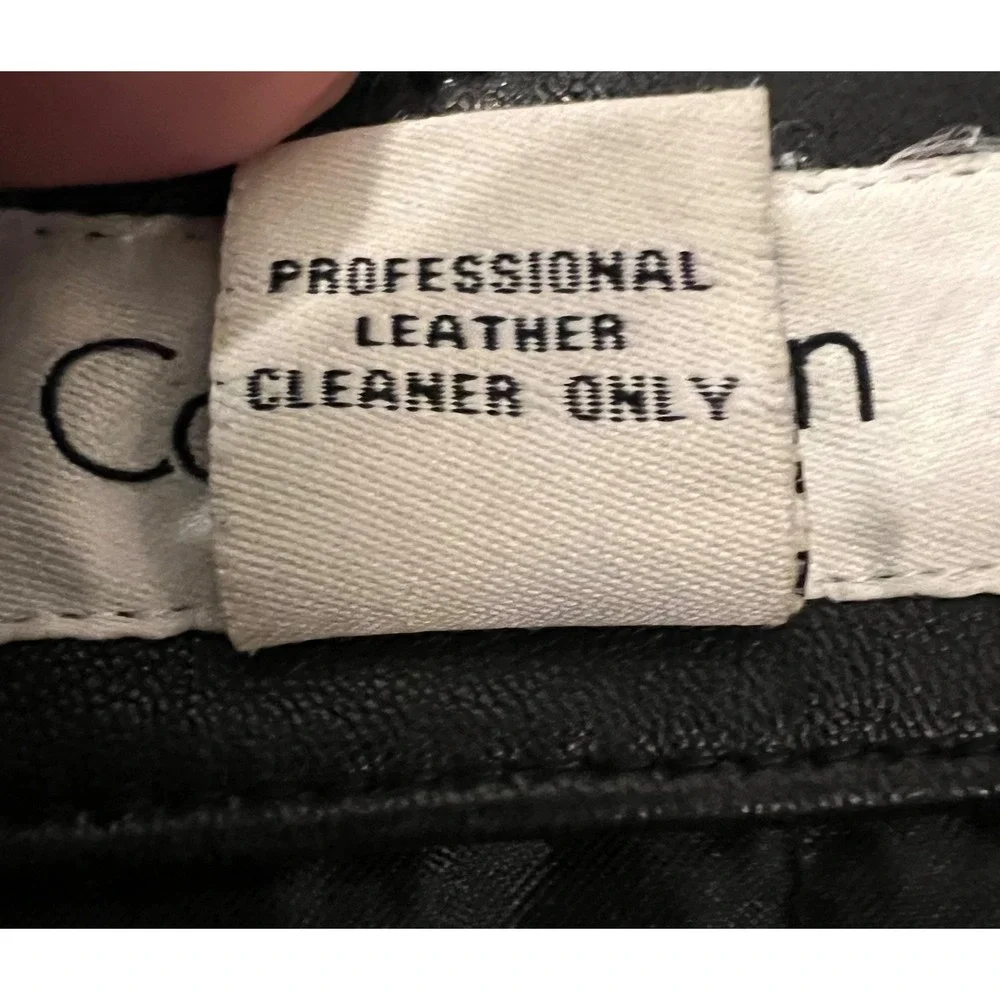 Calvin Klein Mens Black Leather Full‎ Zip Jacket Size Large Point Collar